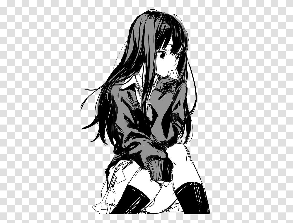 Made Credit Black And White Anime Girl Background, Manga, Comics, Book Transparent Png