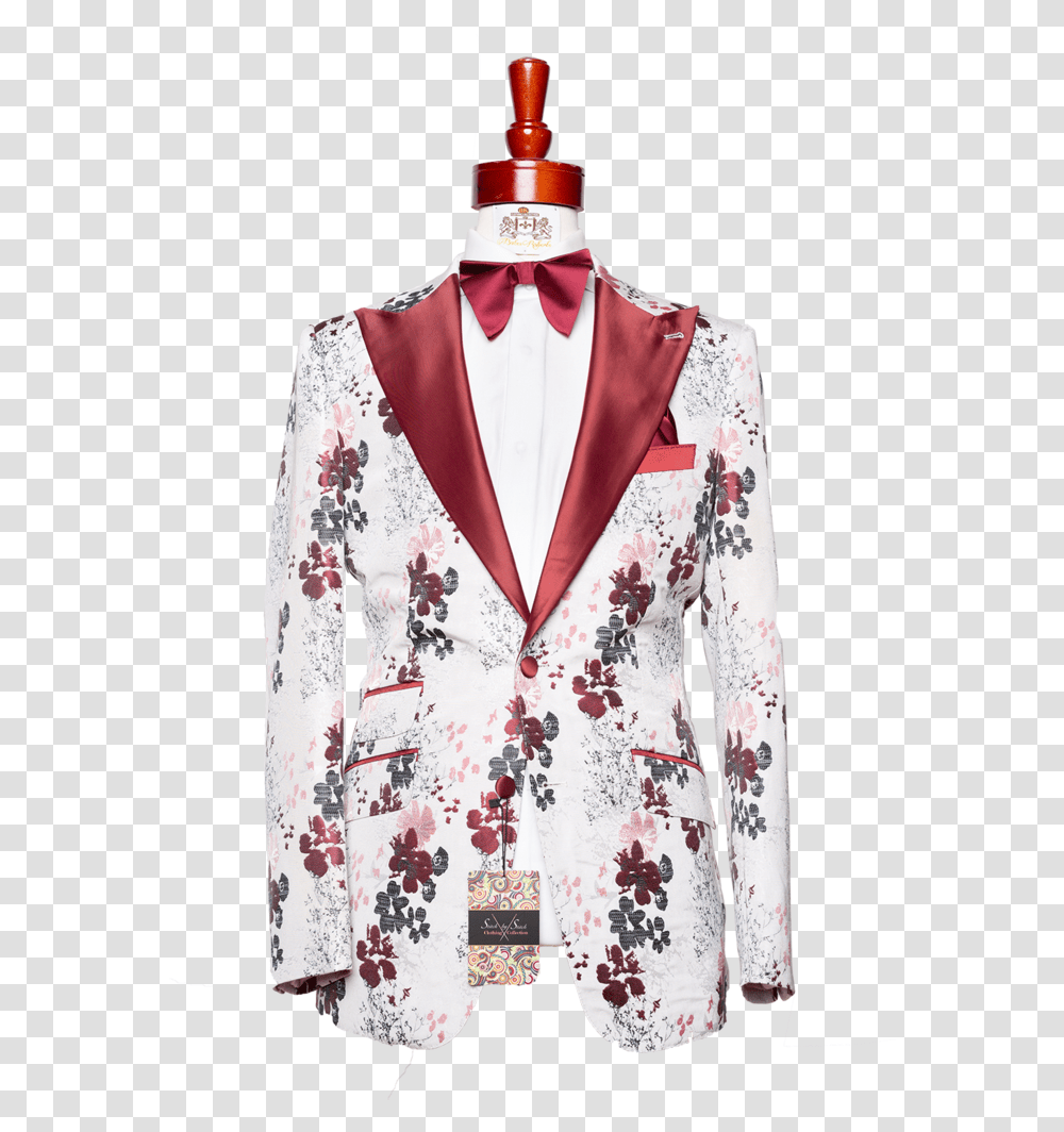 Made To Measure 2 Button White Floral Tuxedo Jacket Mens Red And Black Floral Tuxedo, Blazer, Coat, Apparel Transparent Png