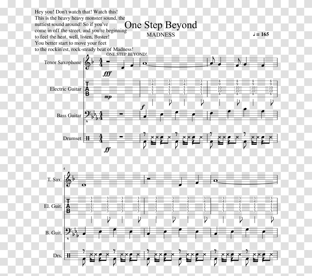 Madness One Step Beyond One Step Beyond Sheet Music Alto Sax, Plot, Number Transparent Png
