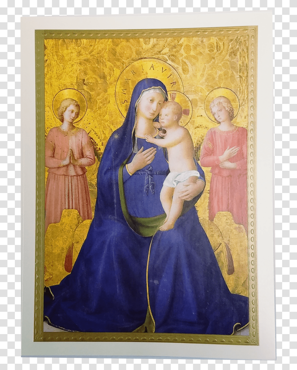Madonna Amp Child Icon Embossed Mass Card Christmas In Fra Angelico, Painting, Person, Human Transparent Png
