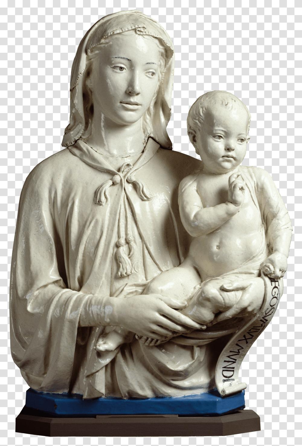 Madonna And Child With Scroll 1455 Luca Della Robbia Statue, Figurine, Sculpture, Person Transparent Png