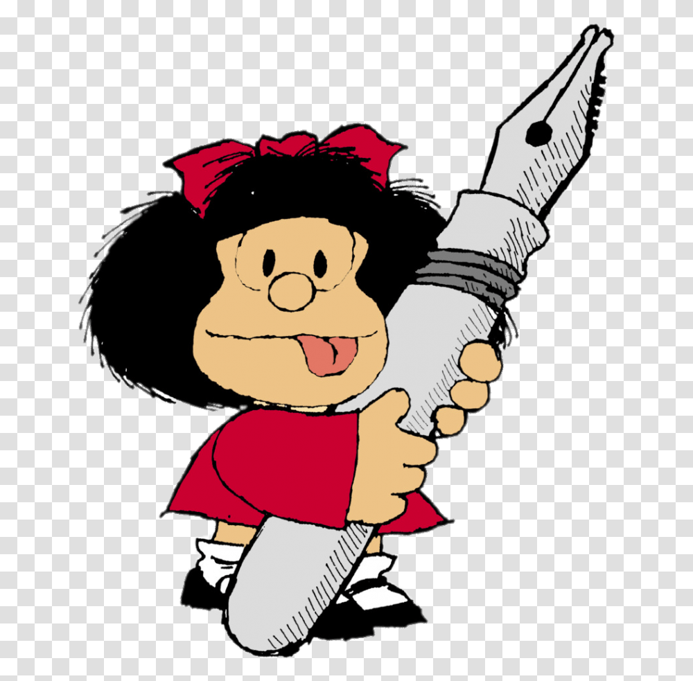 Mafalda Holding Giant Pen Mafalda, Person, Human, Leisure Activities, Fountain Pen Transparent Png