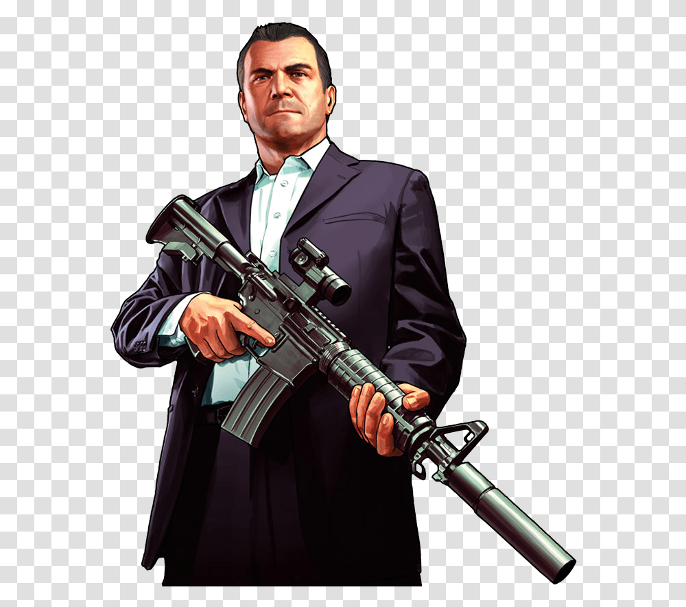 Mafia Gta 5 Michael, Person, Weapon, Gun, Clothing Transparent Png