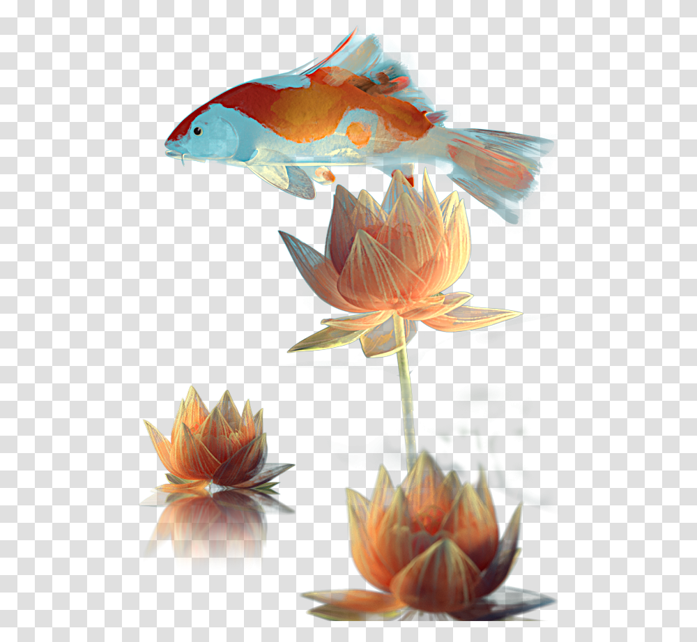 Magic Lotus Automaton Water Lily, Flower, Plant, Fish, Animal Transparent Png