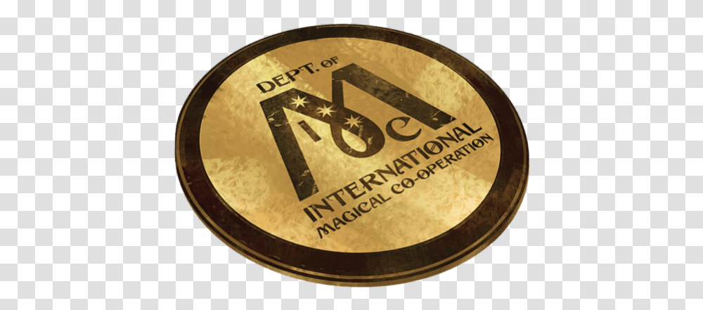 Magical Cooperation Emblem Department Of International Magical Cooperation, Label, Text, Clock Tower, Gold Transparent Png