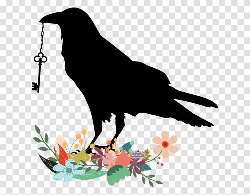 Magick Paranormal Spells Spiritual Wicca Wiccan Raven Key, Floral Design, Pattern Transparent Png
