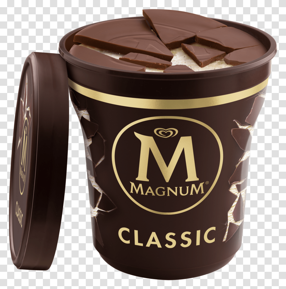 Magnum Classic Pint Background Hero Propped Magnum Ice Cream Tub, Dessert, Food, Chocolate, Cup Transparent Png