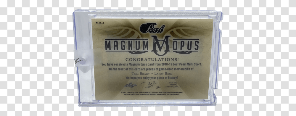 Magnum Opus Tom Brady Larry Bird Label, Text, Document, Diploma Transparent Png