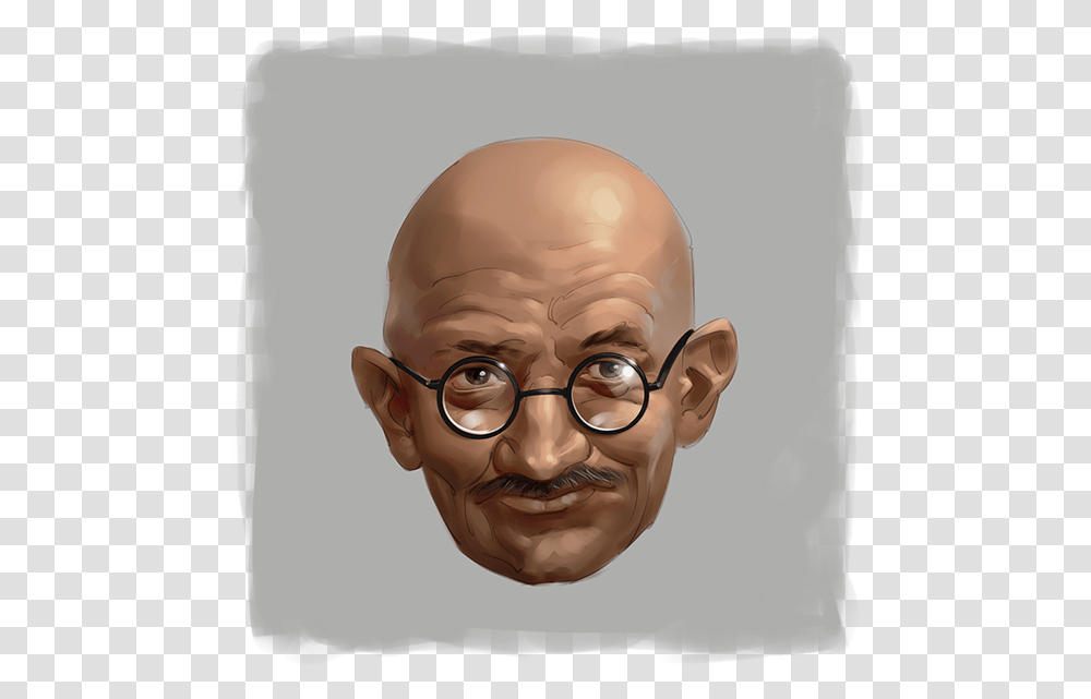 Mahatma Gandhi Digital Painting Portrait Senior Citizen, Head, Pillow, Cushion, Glasses Transparent Png