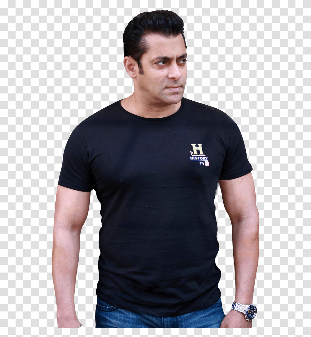 Mahendra Singh Dhoni Image Salman Khan Black T Shirt, Sleeve, Apparel, Person Transparent Png