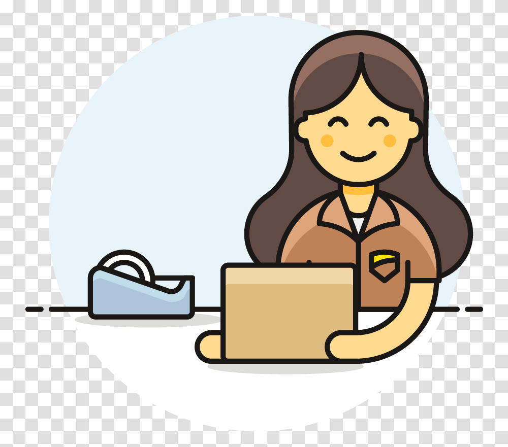 Mailman Female Asian Cartoon, Label, Coffee Cup, Doodle Transparent Png
