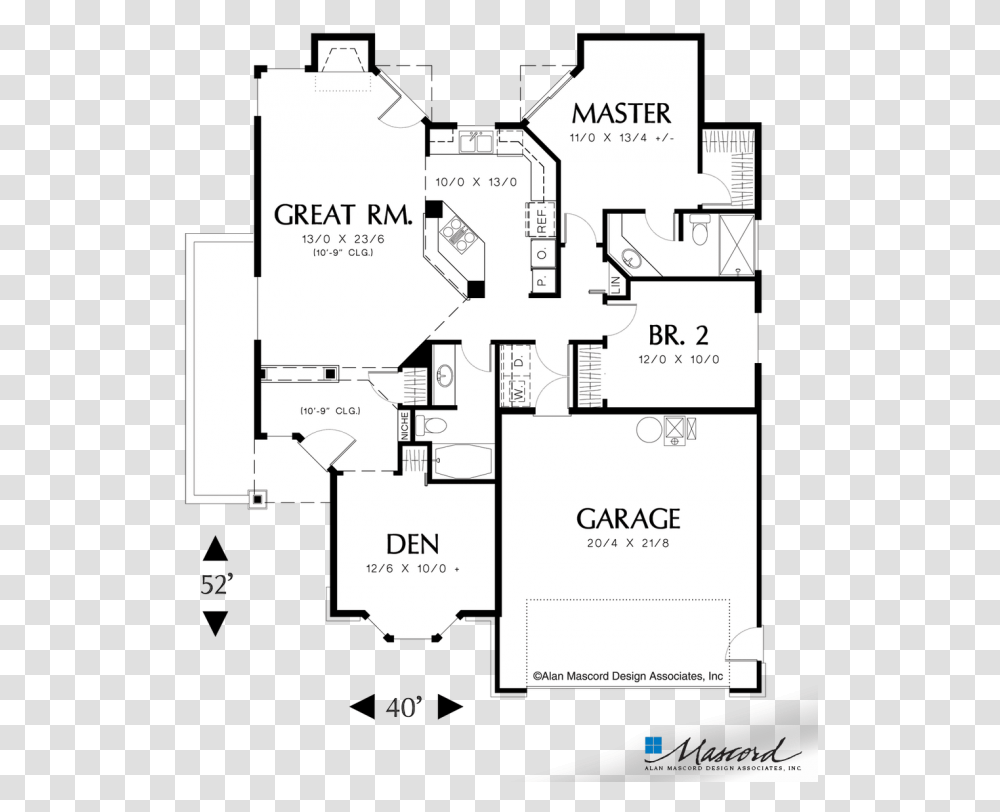 Main Floor Plan Of Mascord 1108a The Naylor Great Room Square Foot House Plans, Diagram, Plot, Flyer, Poster Transparent Png