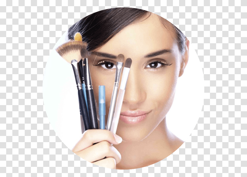 Makeup Artist School Woman With Makeup Brushes, Person, Human, Face, Cosmetics Transparent Png