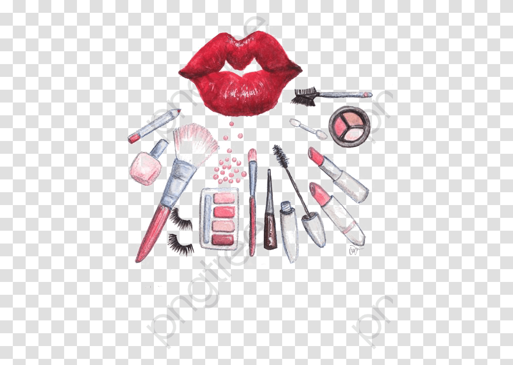 Makeup Clipart Watercolor Background Makeup, Lipstick, Cosmetics, Mouth, Brush Transparent Png