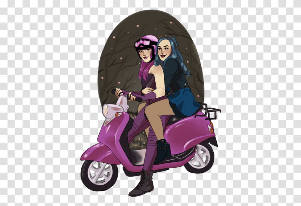 Mal And Evie Fan Art, Motorcycle, Vehicle, Transportation, Person Transparent Png