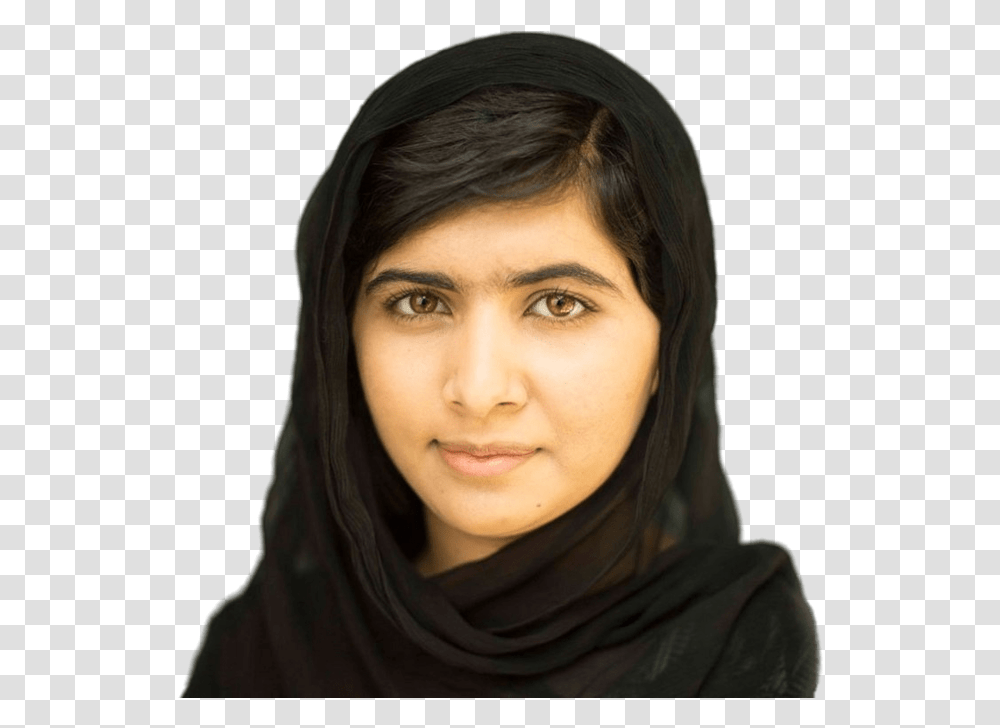 Malala Yousafzai Black Head Scarf Malala Yousafzai, Face, Person, Female Transparent Png