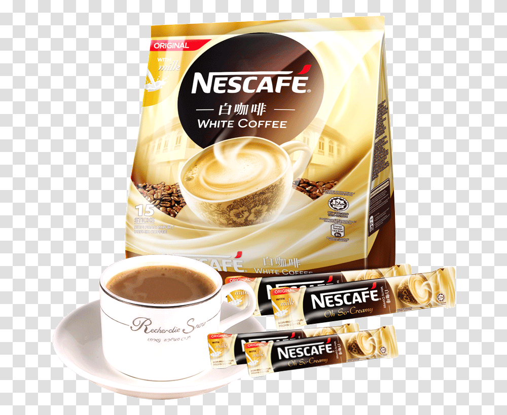 Malaysia Imported Nestle Plain White Coffee 540g Nescafe White Coffee Sachets, Coffee Cup, Saucer, Pottery, Latte Transparent Png