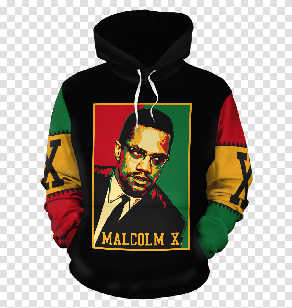 Malcolm X Retro All Over HoodieClass Malcolm X Zip Hoodie, Apparel, Person, Human Transparent Png