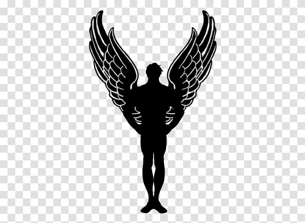 Male Angel Silhouette Clipart Human With Wings Silhouette, Gray, World Of Warcraft Transparent Png