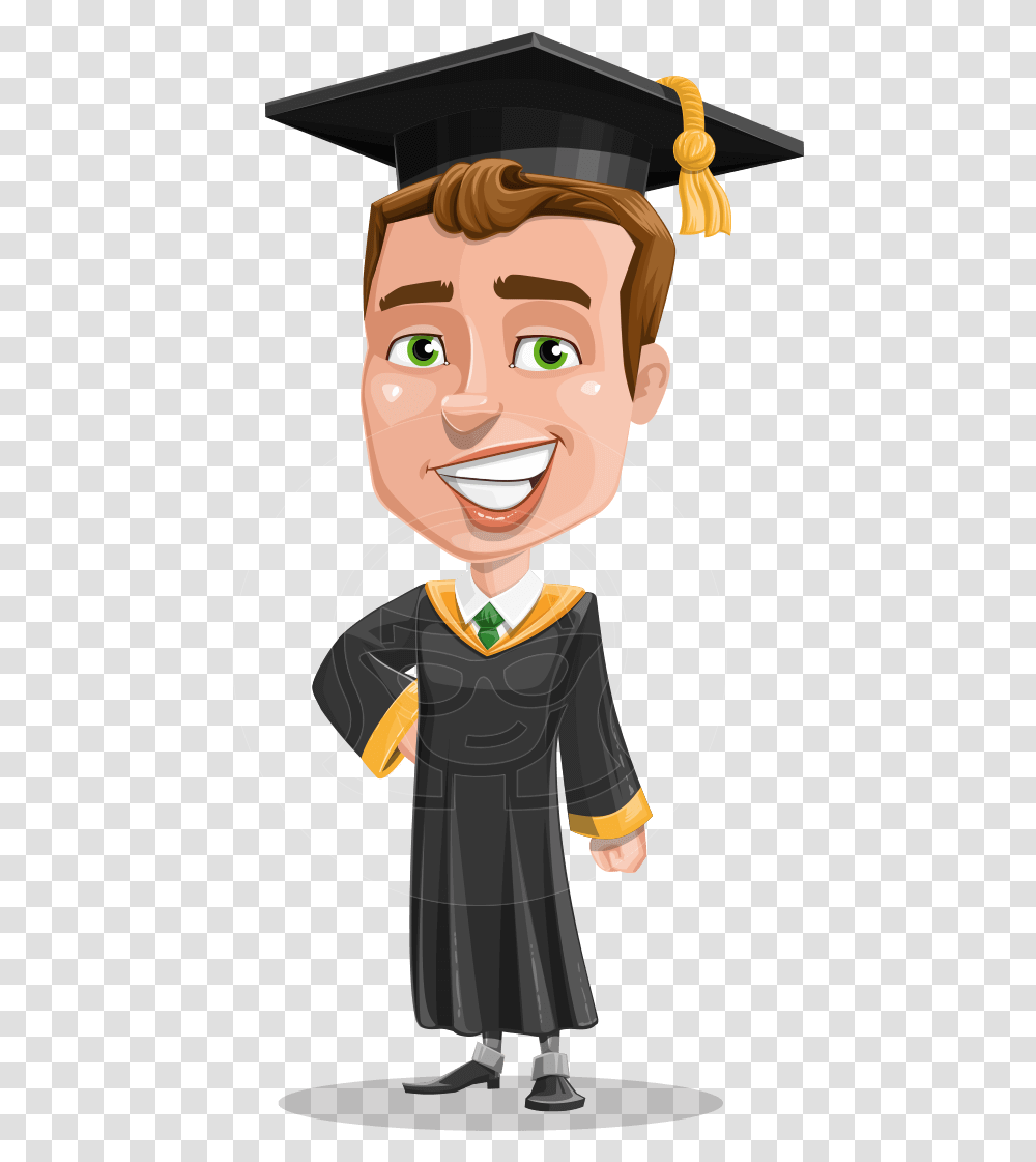 Male College Graduate Cartoon Vector Character Aka Graduation Cap On Girl Cartoon, Person, Human, Toy, Face Transparent Png