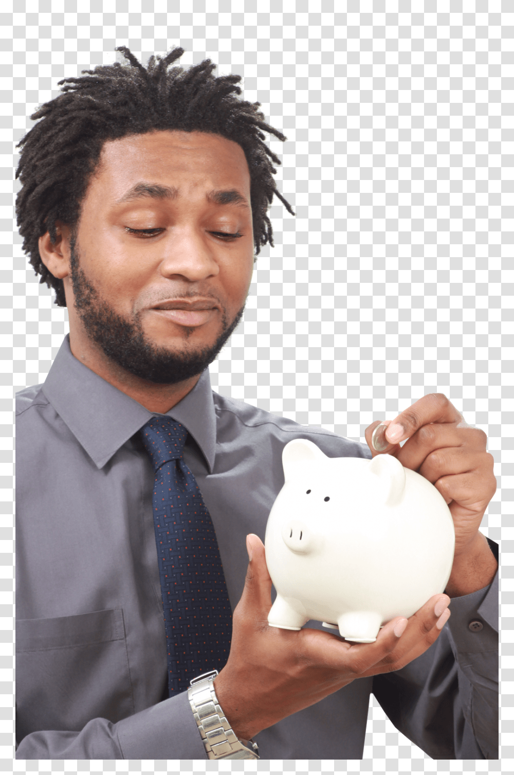 Male Hand Putting Coin Into A Piggy Bank Image, Person, Tie, Accessories, Accessory Transparent Png