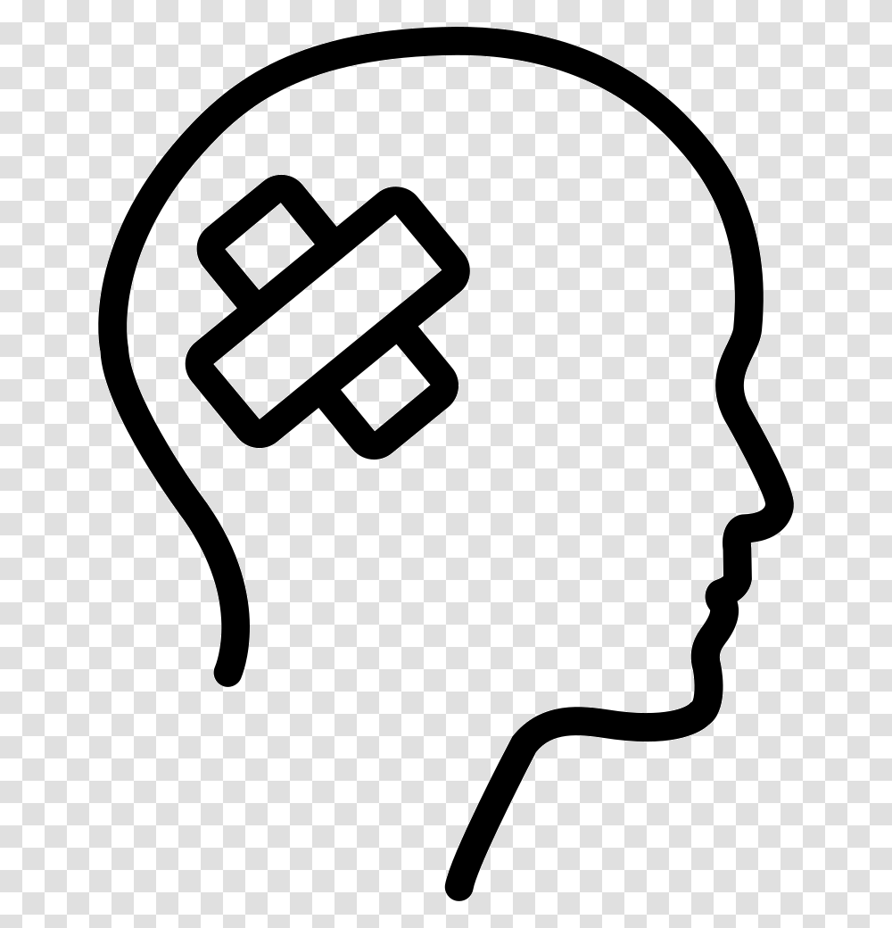 Male Head Outline Side View With Medical Tape Head Icon Outline, Stencil, Label, Hand Transparent Png