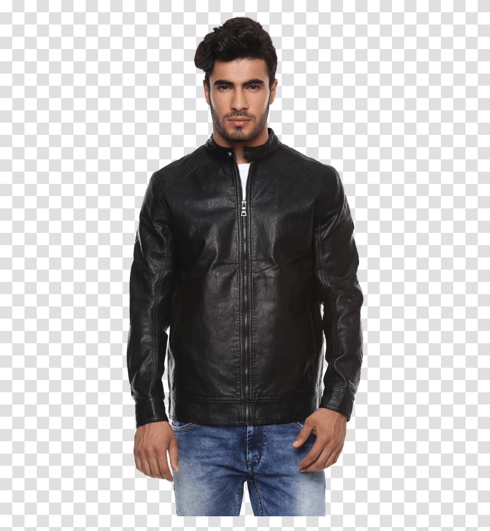 Male Model Leather Jacket Download Mufti Jackets Black Leather, Coat, Apparel, Person Transparent Png