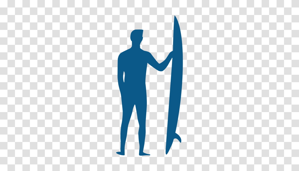 Male Surfer With Longboard Silhouette, Person, Human, Standing, Kneeling Transparent Png