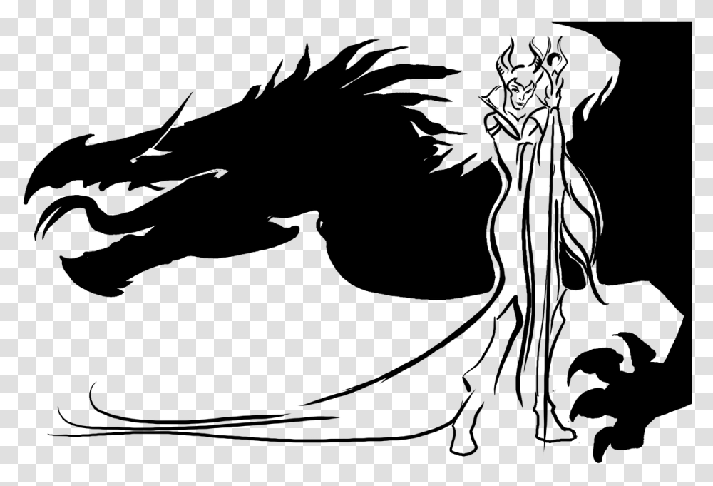 Maleficent Dragon Drawing Silhouette Computer Icons Sorceress Clipart Black And White, Gray, World Of Warcraft Transparent Png