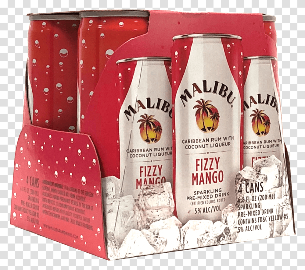 Malibu Fizzy Mango Cans, Beverage, Drink, Bottle Transparent Png