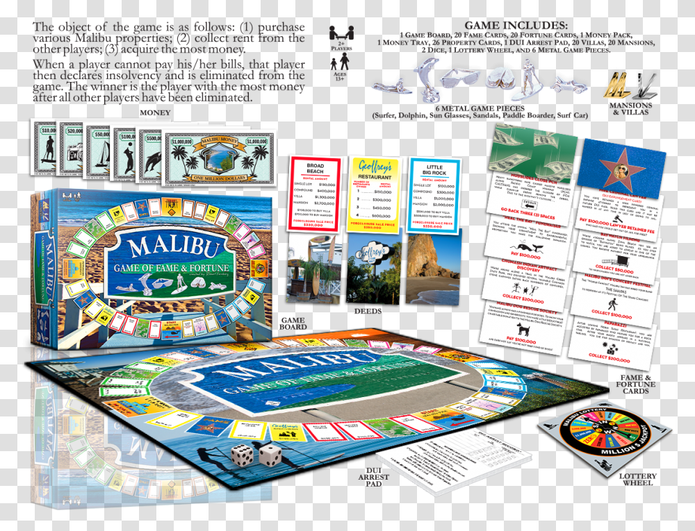 Malibu Game Of Fame Fortune Board Game Tabletop Game, Flyer, Poster, Paper, Advertisement Transparent Png