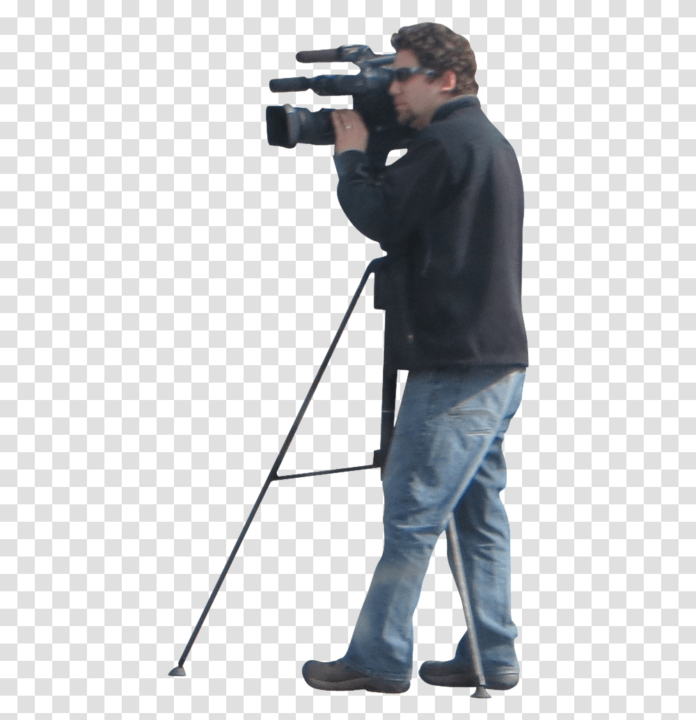 Man And Video Camera Camera Man, Tripod, Person, Pants, Clothing Transparent Png