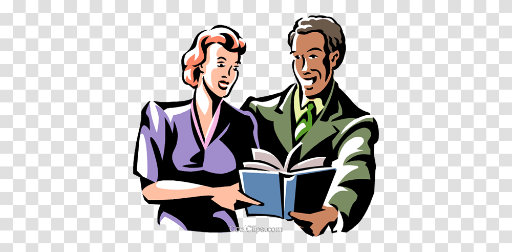 Man And Woman Reading A Book Royalty Free Vector Clip Art, Person, People, Comics, Manga Transparent Png