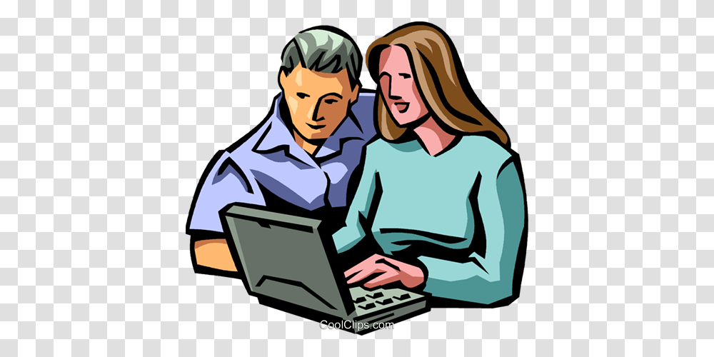 Man And Woman Working On Computer Royalty Free Vector Clip Art, Pc, Electronics, Laptop, Person Transparent Png
