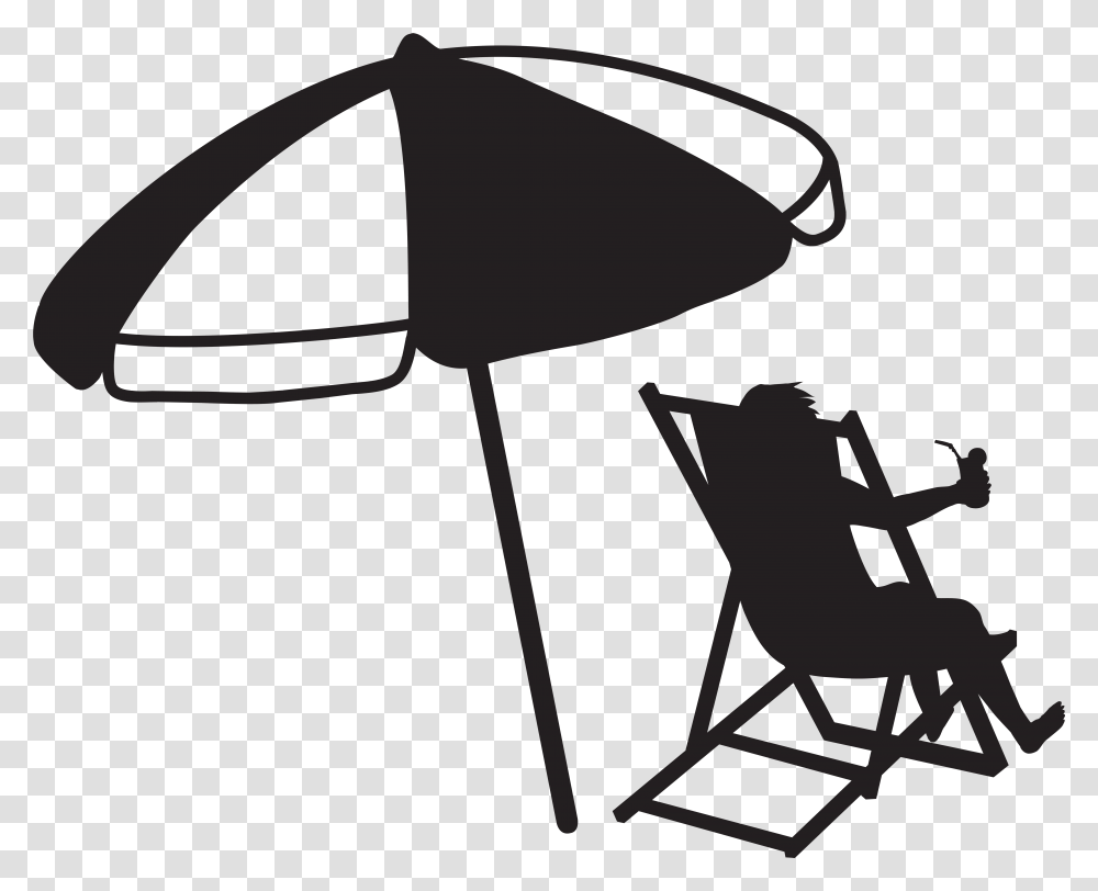 Man At The Beach With Umbrella And Drink Beach Umbrella Black And White, Lamp, Canopy, Patio Umbrella, Garden Umbrella Transparent Png