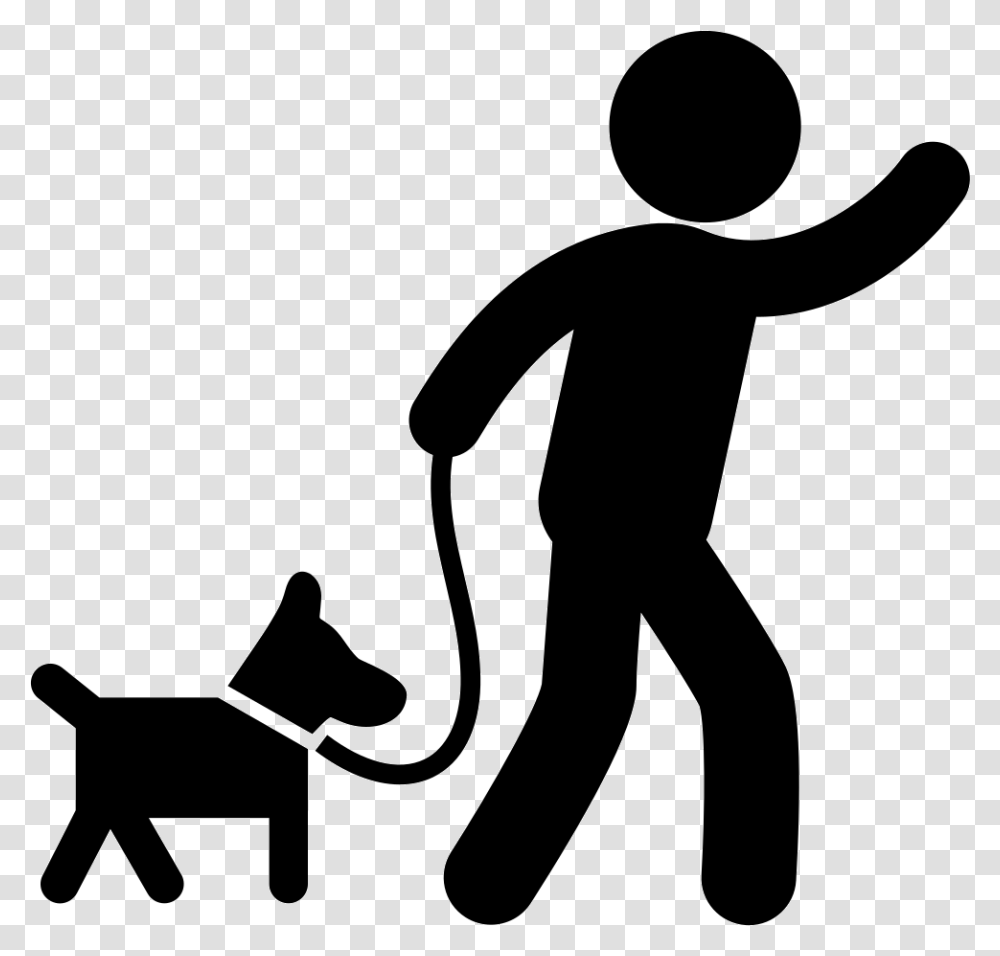 Man Carrying A Dog With A Belt To Walk Dog Walk Icon, Silhouette, Person, Human, Stencil Transparent Png