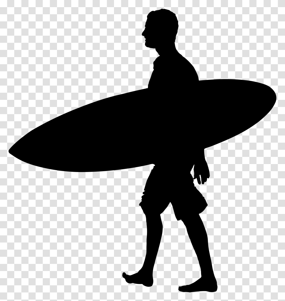Man Carrying Surfboard Silhouette Surfboard Silhouette, Gray, World Of Warcraft Transparent Png
