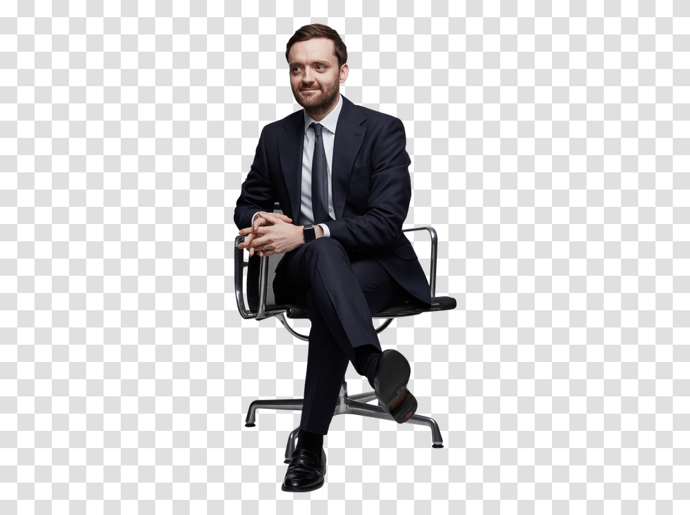Man Chair In Office Sitting, Furniture, Tie, Clothing, Suit Transparent Png