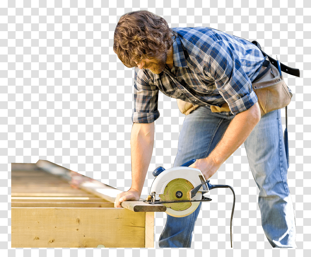 Man Cutting Wooden Deck Carpenter, Plywood, Pants, Person Transparent Png