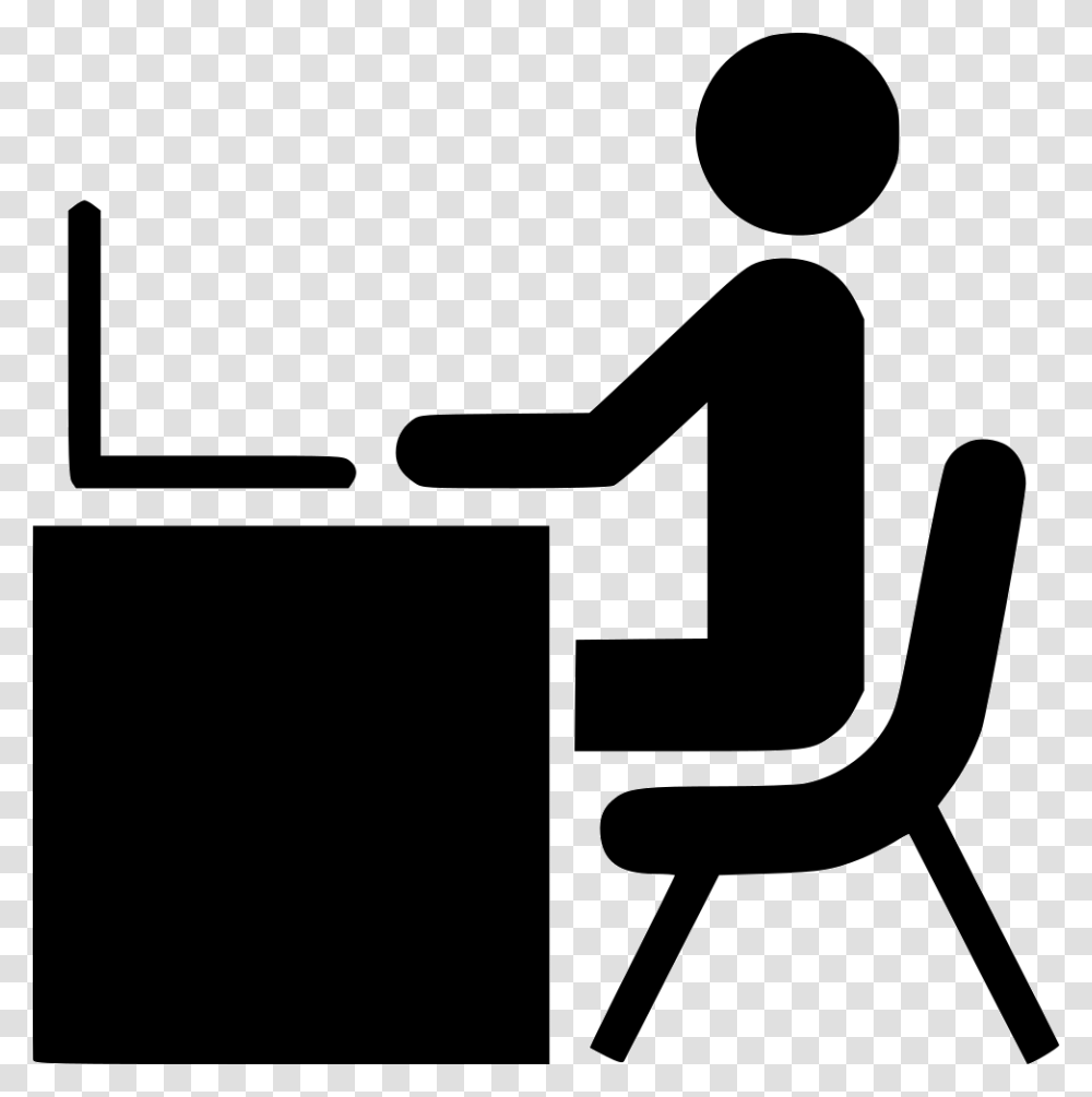 Man Desk Working Laptop Computer Office Work Person Icon, Chair, Furniture, Sitting Transparent Png