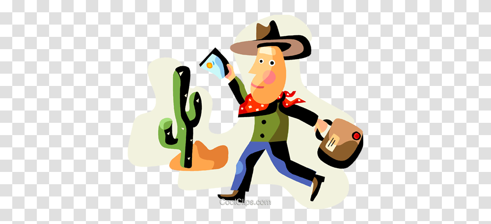 Man Dressed As Cowboy In The Desert Royalty Free Vector Clip Art, Person, Leisure Activities, Hat Transparent Png