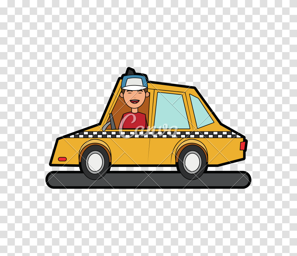 Man Driving A Taxi Cab Vector Illustration, Car, Vehicle, Transportation, Automobile Transparent Png