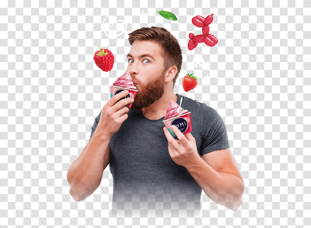 Man Eating Cupcake, Face, Person, Beard, Food Transparent Png
