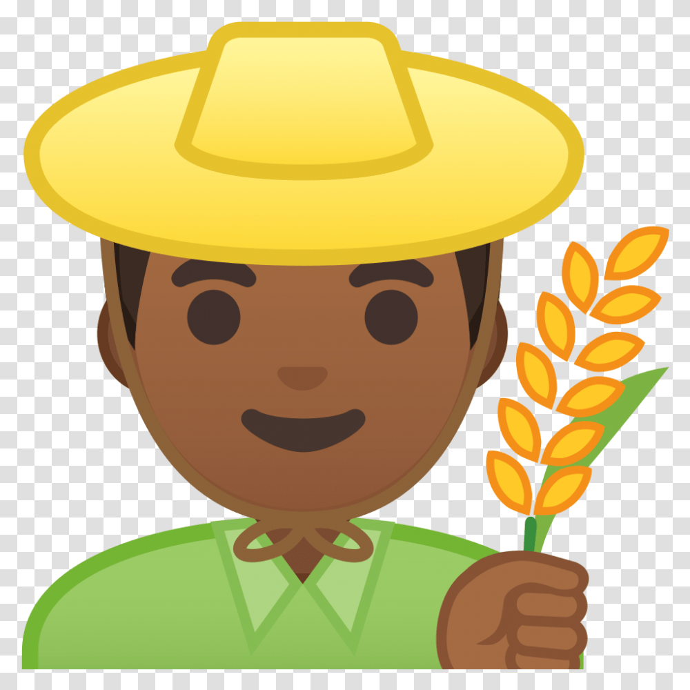 Man Farmer Medium Dark Skin Tone Icon Rice Farmer Emoji, Apparel, Lamp, Hat Transparent Png