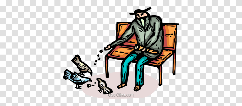 Man Feeding The Pigeons Royalty Free Vector Clip Art Illustration, Bird, Person, Furniture, Book Transparent Png