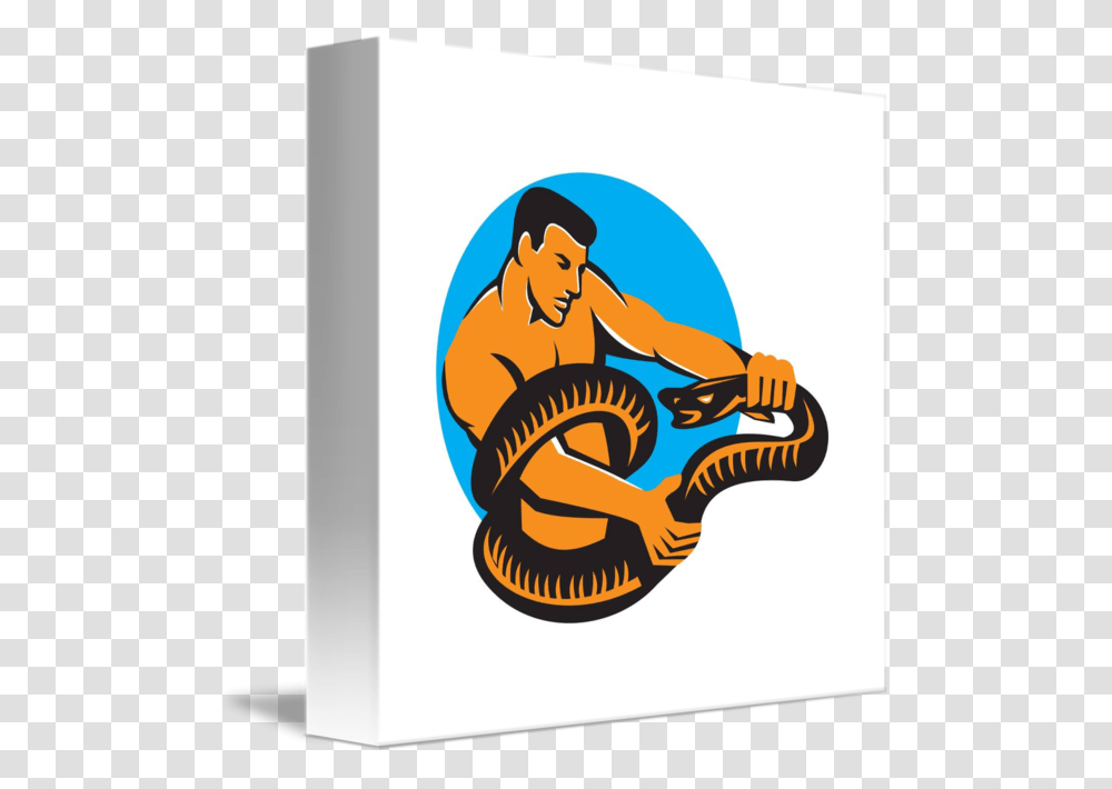 Man Fighting Boa Constrictor Snake Retro, Label, Logo Transparent Png