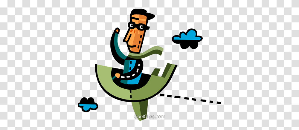 Man Flying Airplane Royalty Free Vector Clip Art Illustration, Poster, Advertisement, Plant Transparent Png