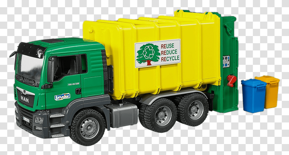 Man Garbage Truck And Containers Man Garbage Truck Toy, Vehicle, Transportation, Trailer Truck, Tire Transparent Png