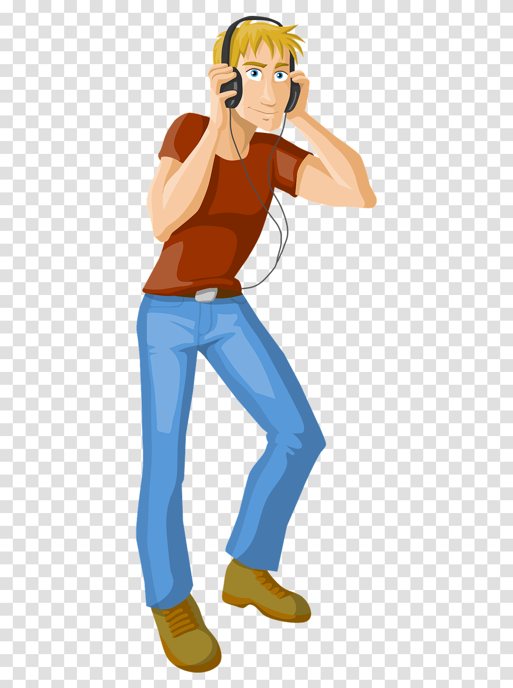 Man Guy Jeans Dancing Headphones Music Listening Headphone With Man, Pants, Clothing, Person, Shoe Transparent Png