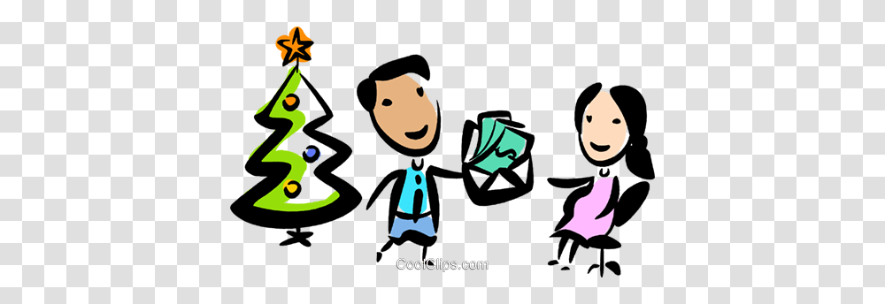 Man Handing A Woman A Christmas Card Royalty Free Vector Clip Art, Number, Drawing Transparent Png